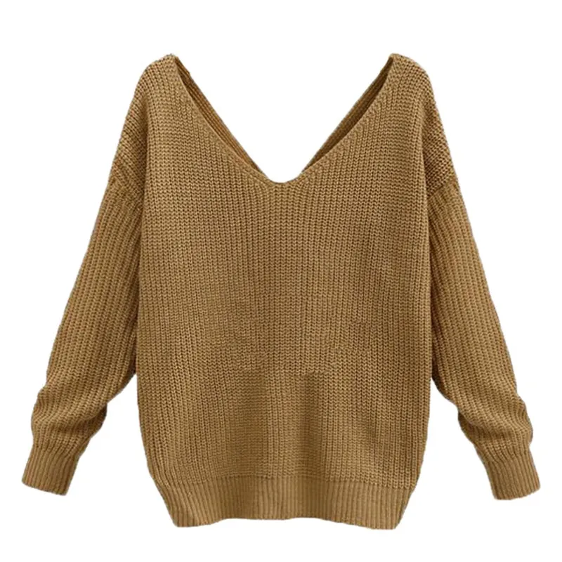 Women's Autumn Knitted V-Neck Sweater