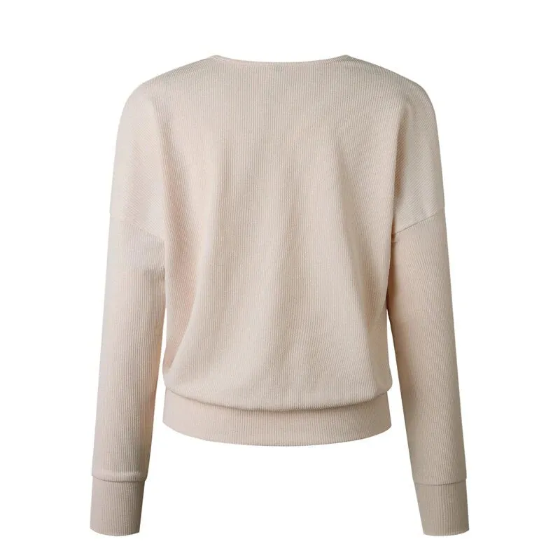 Women's Autumn/Winter Casual Long-Sleeved V-Neck Knitted Sweater