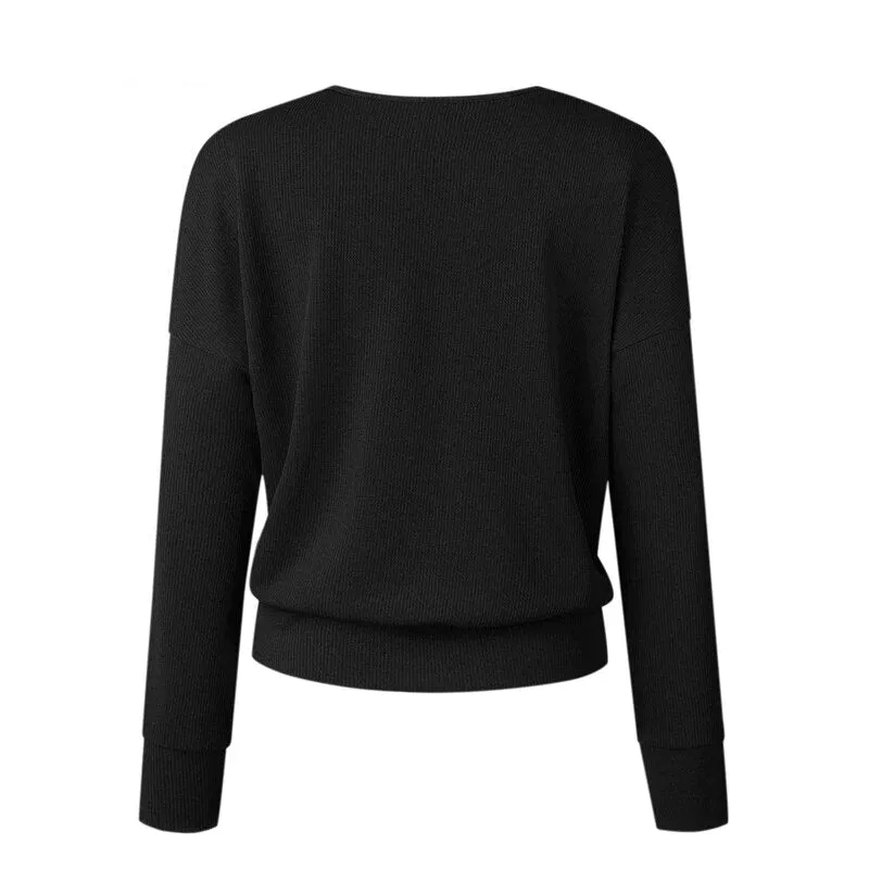 Women's Autumn/Winter Casual Long-Sleeved V-Neck Knitted Sweater