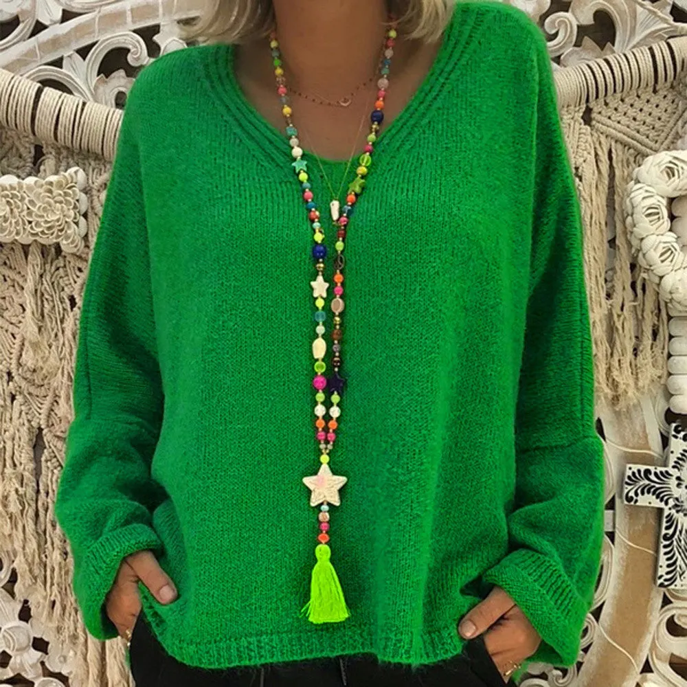 Women's Casual Knitted V-Neck Sweater