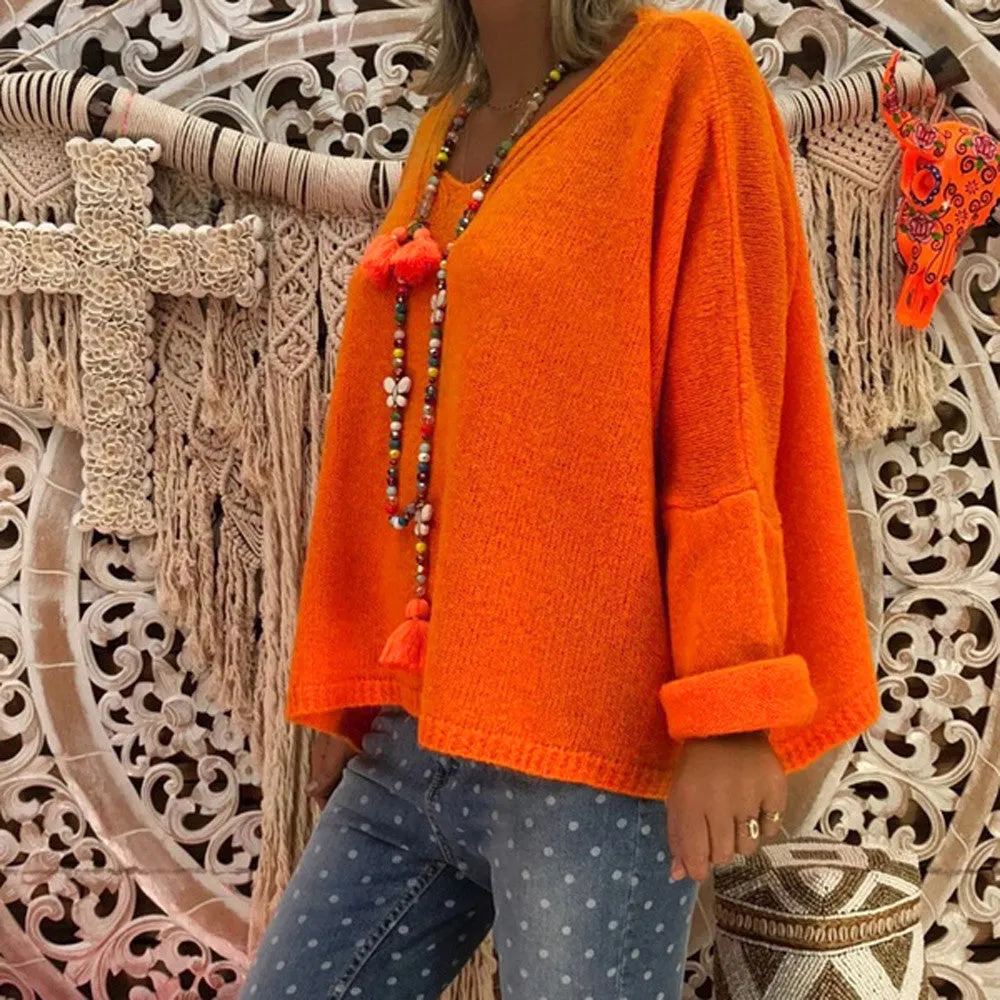 Women's Casual Knitted V-Neck Sweater