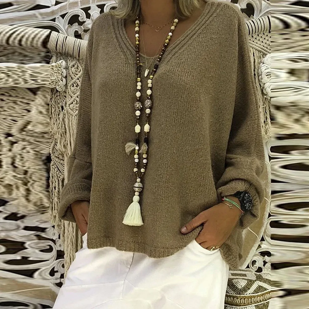 Women's Casual Knitted V-Neck Sweater