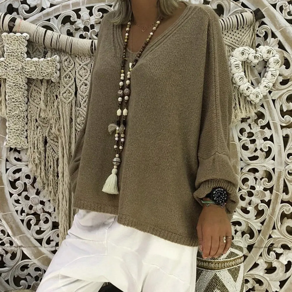 Women's Casual Knitted V-Neck Sweater